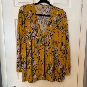 Free People Mustard Floral V-Neck Women's Top